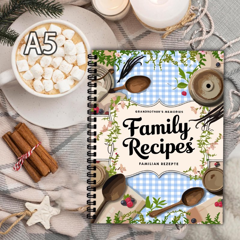 Home Cooking Book - Buku Resep A5, Motif Kotak Biru,